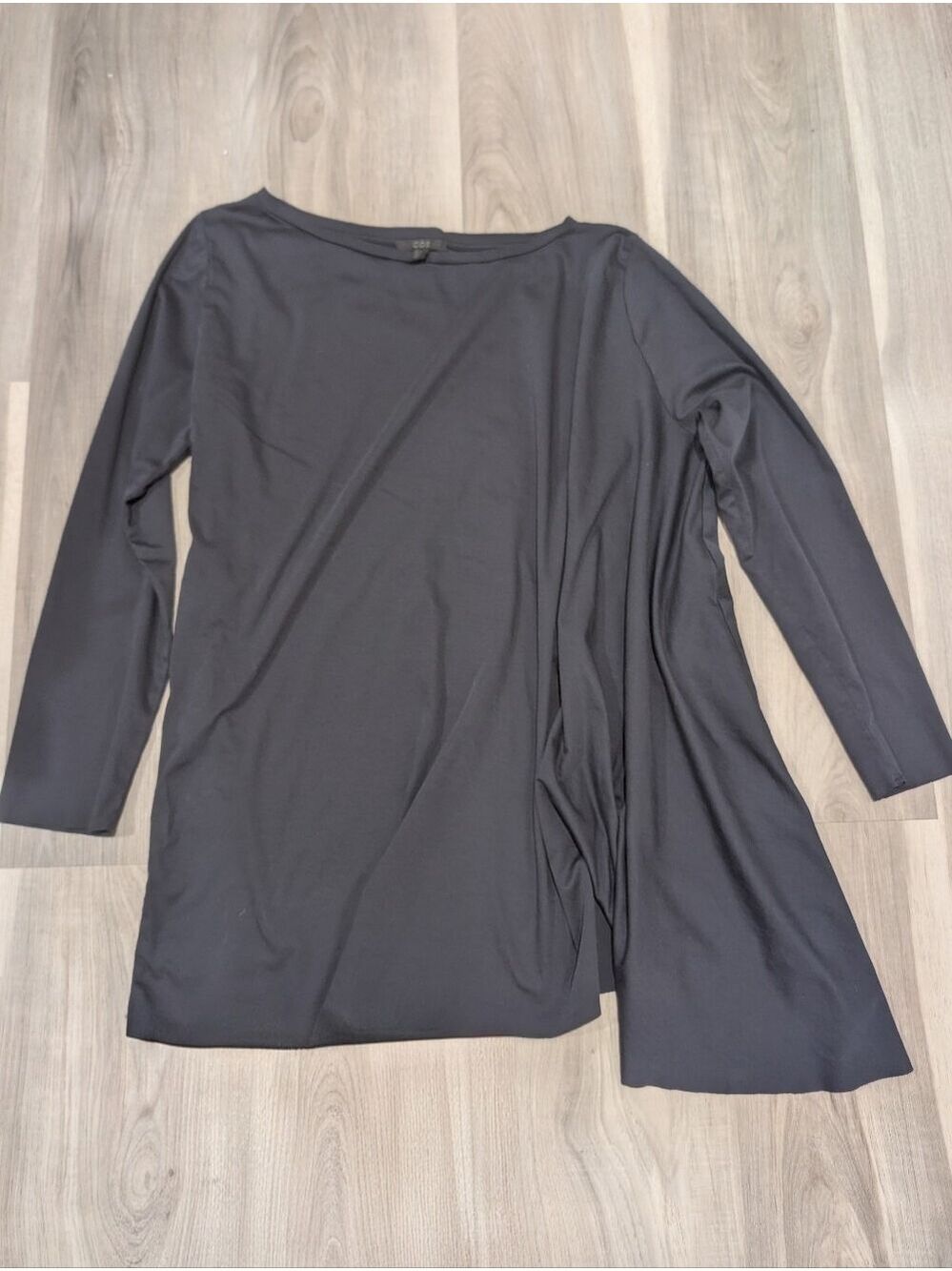 COS | Asymmetric Hem Long-Sleeve Tunic Top In Navy Blue